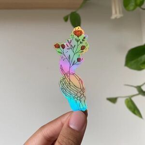3/$20 Vinyl Holographic Sticker | Skeleton Bouquet | Holographic | Halloween